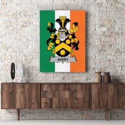 ScotsTee Shop Irish Avery Clan Family Crest Ireland Flag Framed Canvas Print