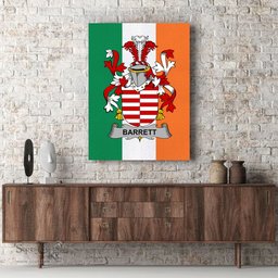 ScotsTee Shop Irish Barrett Clan Family Crest Ireland Flag Framed Canvas Print