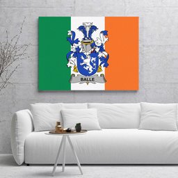 ScotsTee Shop Irish Balle Clan Family Crest Ireland Flag Framed Canvas Print