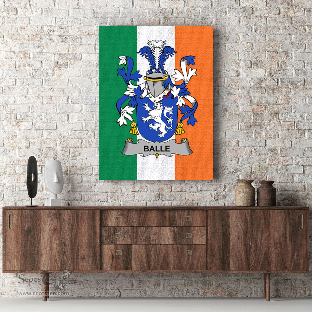 ScotsTee Shop Irish Balle Clan Family Crest Ireland Flag Framed Canvas Print