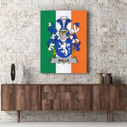 ScotsTee Shop Irish Balle Clan Family Crest Ireland Flag Framed Canvas Print