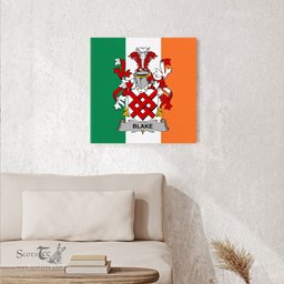 ScotsTee Shop Irish Blake Clan Family Crest Ireland Flag Framed Canvas Print