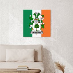 ScotsTee Shop Irish Connor or O Connor Faly Clan Family Crest Ireland Flag Framed Canvas Print