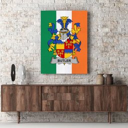 ScotsTee Shop Irish Butler Clan Family Crest Ireland Flag Framed Canvas Print