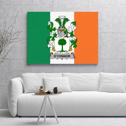 ScotsTee Shop Irish Connor or O Connor Don Clan Family Crest Ireland Flag Framed Canvas Print
