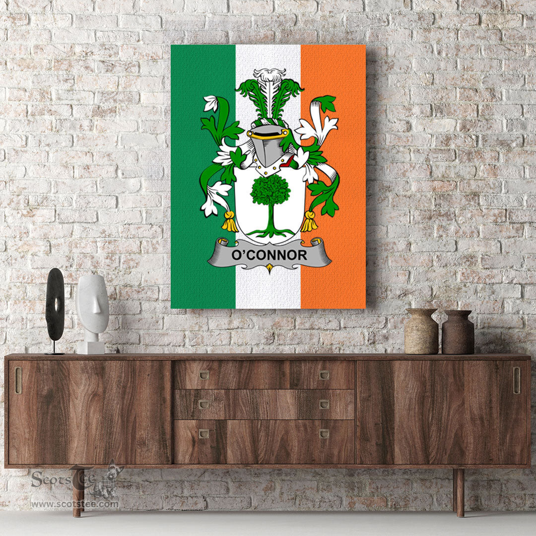 ScotsTee Shop Irish Connor or O Connor Don Clan Family Crest Ireland Flag Framed Canvas Print