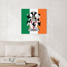 ScotsTee Shop Irish Crean or O Crean Clan Family Crest Ireland Flag Framed Canvas Print