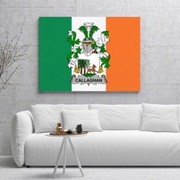ScotsTee Shop Irish Callaghan or O Callaghan Clan Family Crest Ireland Flag Framed Canvas Print