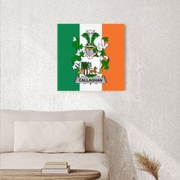 ScotsTee Shop Irish Callaghan or O Callaghan Clan Family Crest Ireland Flag Framed Canvas Print