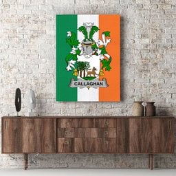 ScotsTee Shop Irish Callaghan or O Callaghan Clan Family Crest Ireland Flag Framed Canvas Print