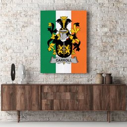 ScotsTee Shop Irish Carroll or O Carroll Clan Family Crest Ireland Flag Framed Canvas Print