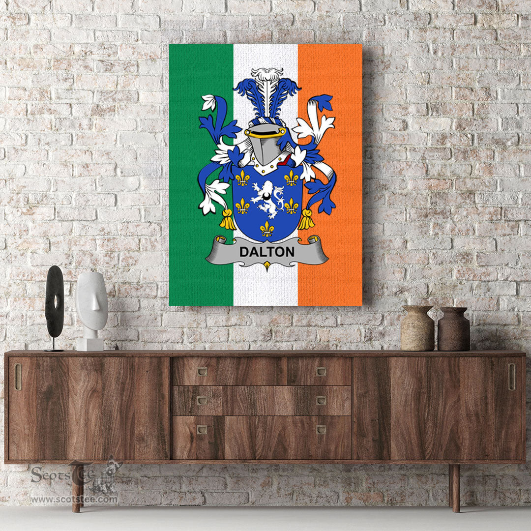 ScotsTee Shop Irish Dalton Clan Family Crest Ireland Flag Framed Canvas Print