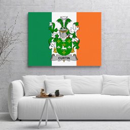 ScotsTee Shop Irish Curtin or McCurtin Clan Family Crest Ireland Flag Framed Canvas Print