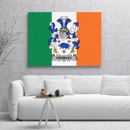 ScotsTee Shop Irish Crowley or O Crouley Clan Family Crest Ireland Flag Framed Canvas Print