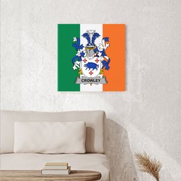 ScotsTee Shop Irish Crowley or O Crouley Clan Family Crest Ireland Flag Framed Canvas Print