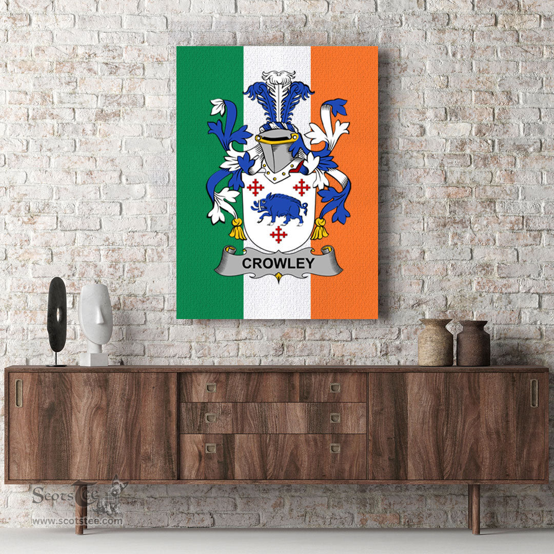 ScotsTee Shop Irish Crowley or O Crouley Clan Family Crest Ireland Flag Framed Canvas Print