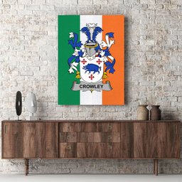 ScotsTee Shop Irish Crowley or O Crouley Clan Family Crest Ireland Flag Framed Canvas Print