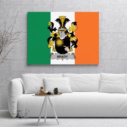 ScotsTee Shop Irish Brady or McBrady Clan Family Crest Ireland Flag Framed Canvas Print