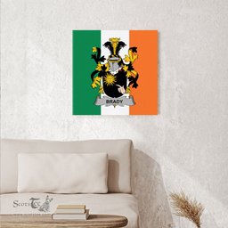 ScotsTee Shop Irish Brady or McBrady Clan Family Crest Ireland Flag Framed Canvas Print