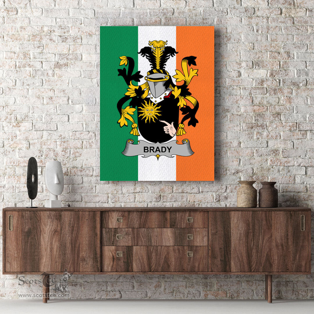 ScotsTee Shop Irish Brady or McBrady Clan Family Crest Ireland Flag Framed Canvas Print