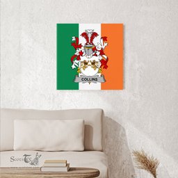 ScotsTee Shop Irish Collins Clan Family Crest Ireland Flag Framed Canvas Print