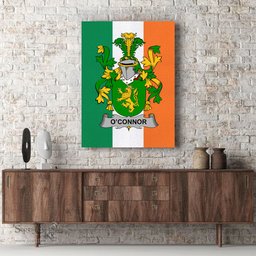 ScotsTee Shop Irish Connor or O Connor Kerry Clan Family Crest Ireland Flag Framed Canvas Print