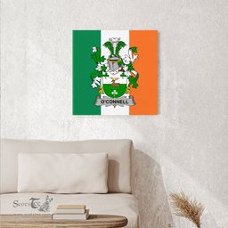 ScotsTee Shop Irish Connell or O Connell Clan Family Crest Ireland Flag Framed Canvas Print
