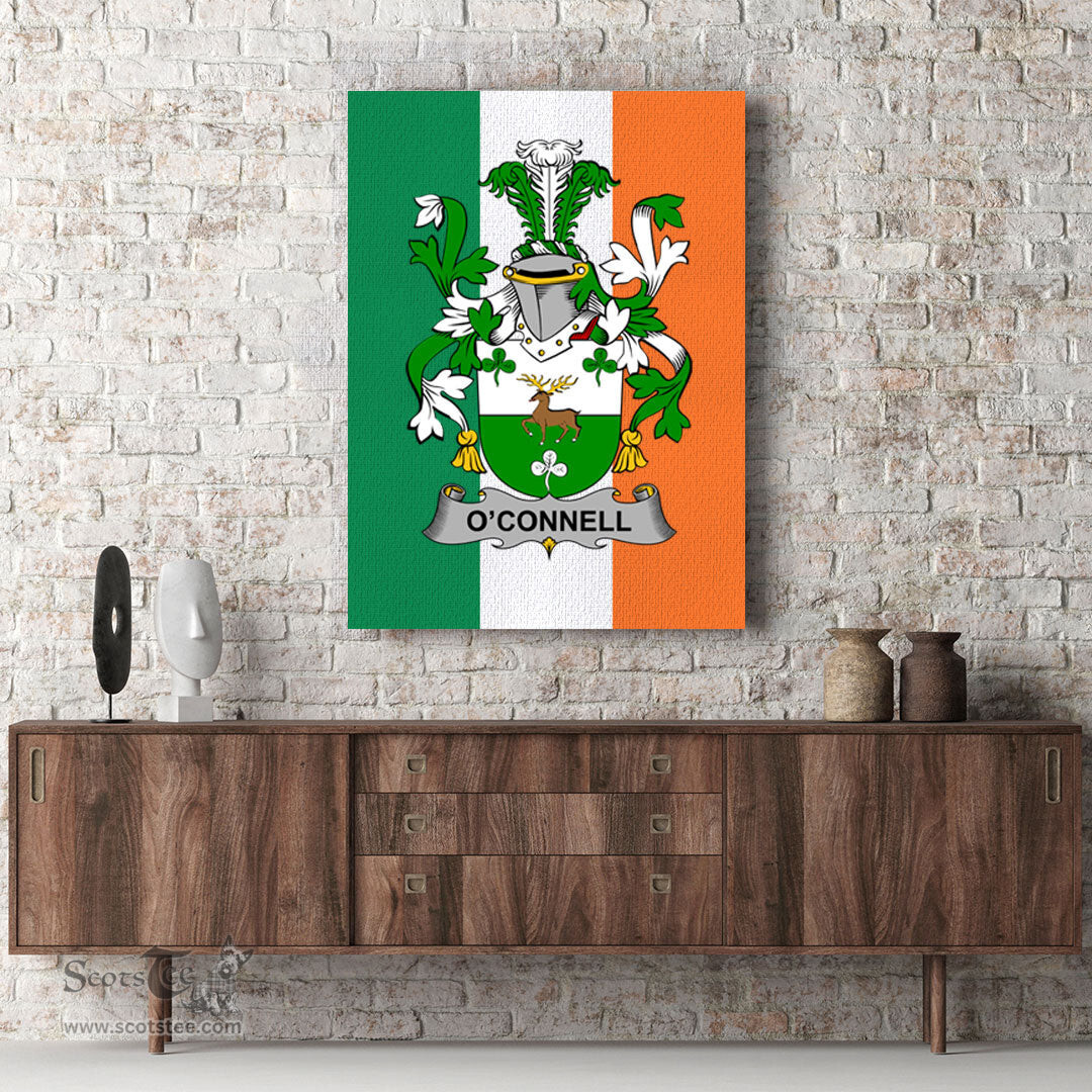 ScotsTee Shop Irish Connell or O Connell Clan Family Crest Ireland Flag Framed Canvas Print
