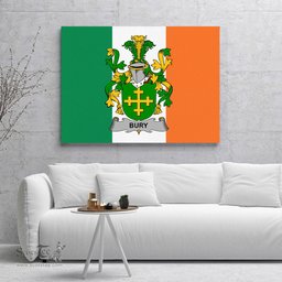 ScotsTee Shop Irish Bury or Berry Clan Family Crest Ireland Flag Framed Canvas Print