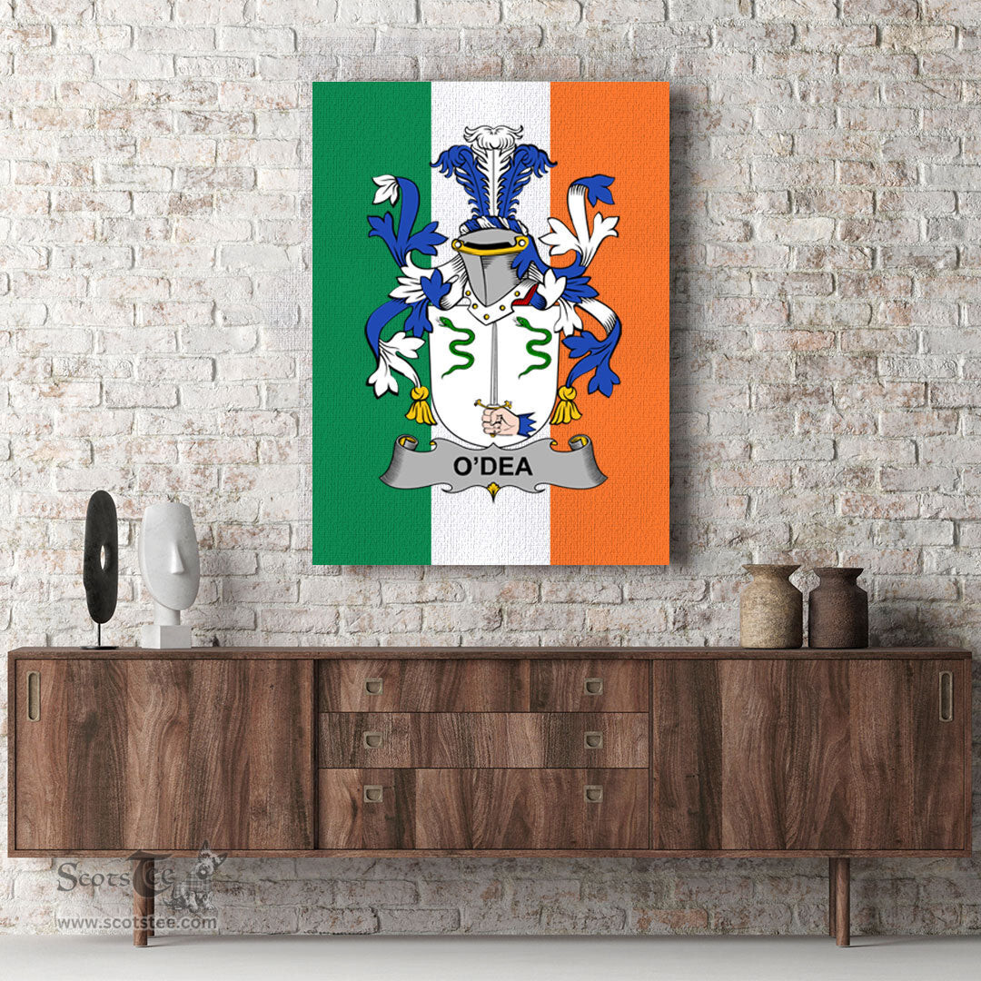 ScotsTee Shop Irish Dea or O Dea Clan Family Crest Ireland Flag Framed Canvas Print