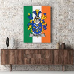 ScotsTee Shop Irish Dinneen or O Dinneen Clan Family Crest Ireland Flag Framed Canvas Print