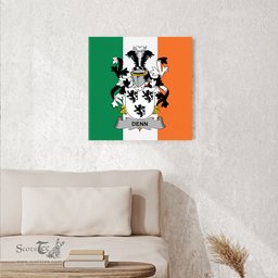 ScotsTee Shop Irish Denn Clan Family Crest Ireland Flag Framed Canvas Print