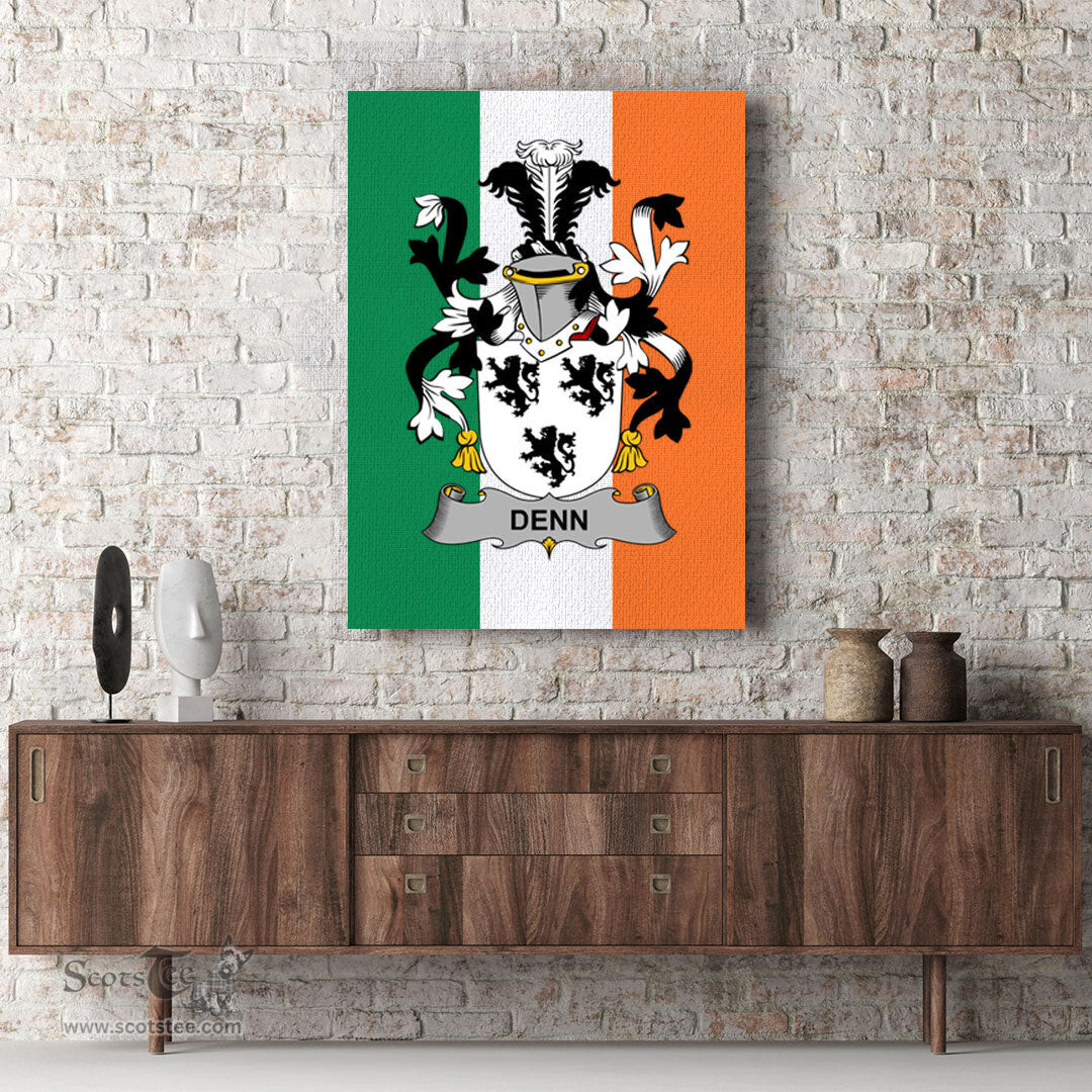 ScotsTee Shop Irish Denn Clan Family Crest Ireland Flag Framed Canvas Print