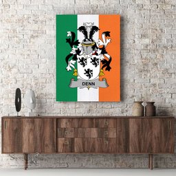 ScotsTee Shop Irish Denn Clan Family Crest Ireland Flag Framed Canvas Print