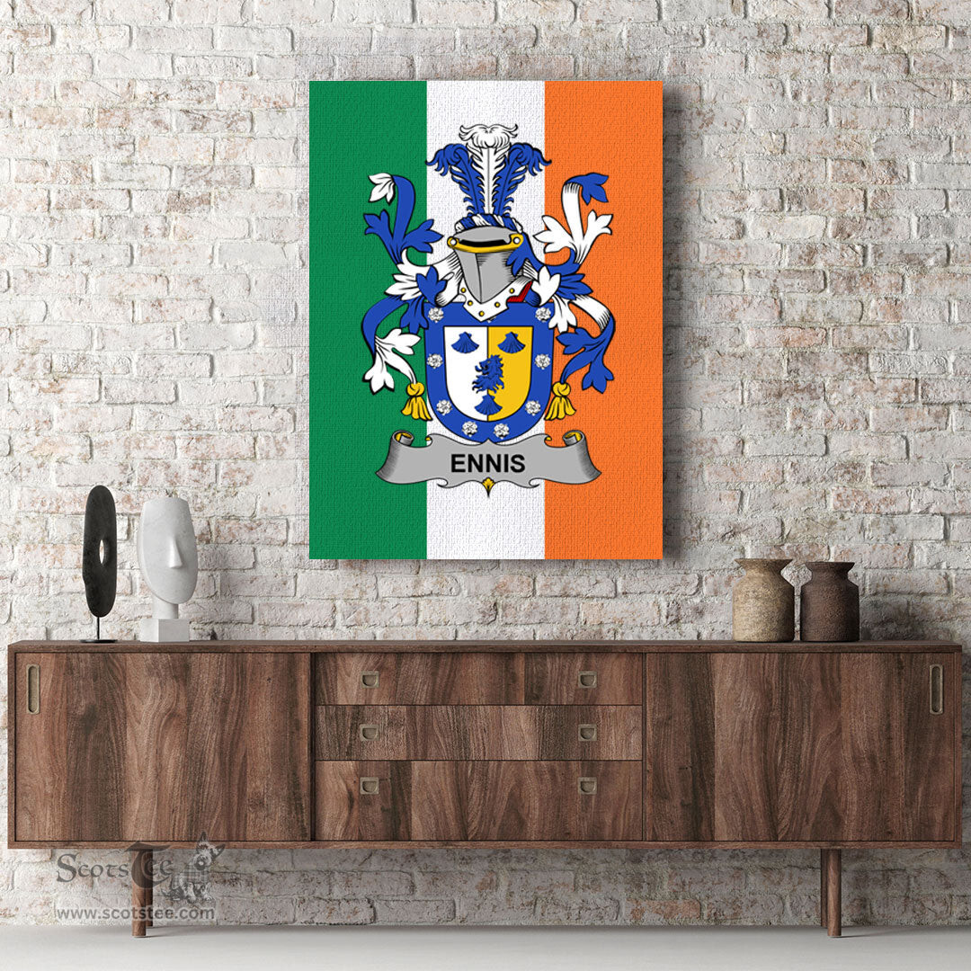 ScotsTee Shop Irish Ennis Clan Family Crest Ireland Flag Framed Canvas Print
