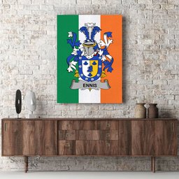 ScotsTee Shop Irish Ennis Clan Family Crest Ireland Flag Framed Canvas Print