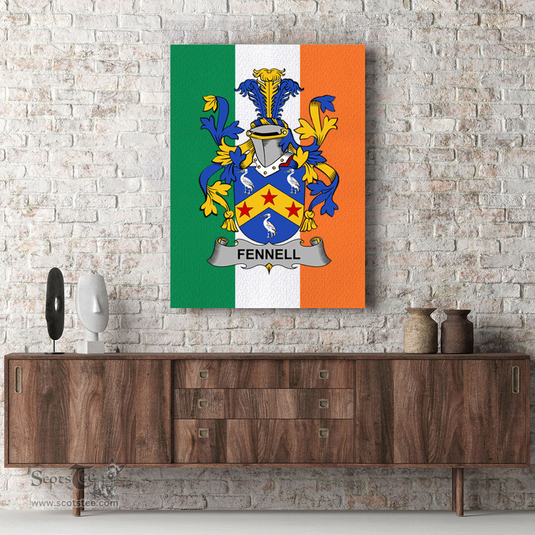 ScotsTee Shop Irish Fennell or O Fennell Clan Family Crest Ireland Flag Framed Canvas Print
