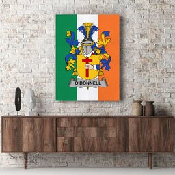 ScotsTee Shop Irish Donnell or O Donnell Clan Family Crest Ireland Flag Framed Canvas Print
