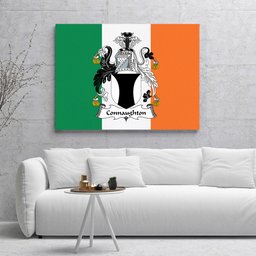 ScotsTee Shop Irish Connaughton Clan Family Crest Ireland Flag Framed Canvas Print