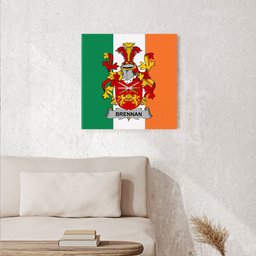 ScotsTee Shop Irish Brennan or O Brennan Clan Family Crest Ireland Flag Framed Canvas Print