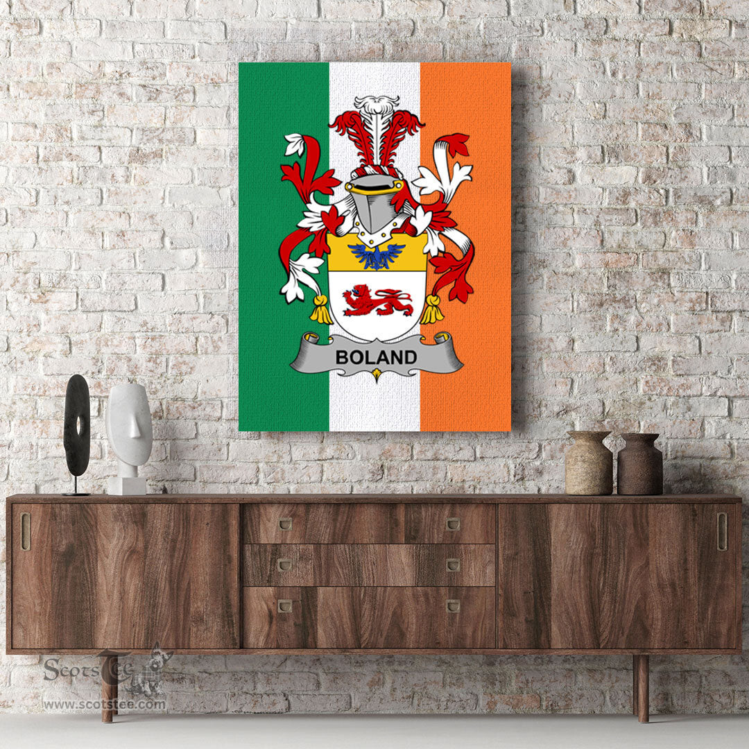 ScotsTee Shop Irish Boland or O Boland Clan Family Crest Ireland Flag Framed Canvas Print