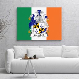 ScotsTee Shop Irish Campbell Clan Family Crest Ireland Flag Framed Canvas Print