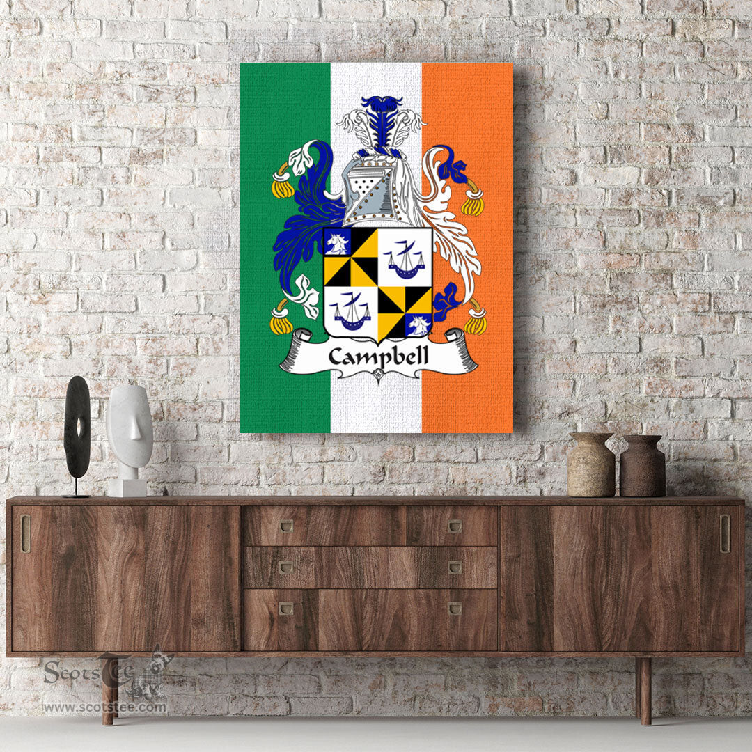 ScotsTee Shop Irish Campbell Clan Family Crest Ireland Flag Framed Canvas Print