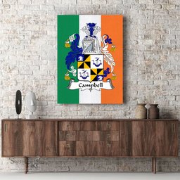 ScotsTee Shop Irish Campbell Clan Family Crest Ireland Flag Framed Canvas Print