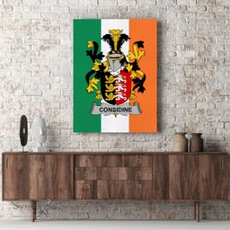 ScotsTee Shop Irish Considine or McConsidine Clan Family Crest Ireland Flag Framed Canvas Print