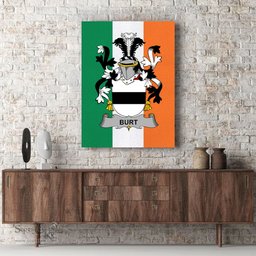 ScotsTee Shop Irish Burt or Birt Clan Family Crest Ireland Flag Framed Canvas Print