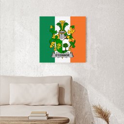 ScotsTee Shop Irish Connor or O Connor Sligo Clan Family Crest Ireland Flag Framed Canvas Print