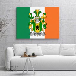ScotsTee Shop Irish Hara or O Hara Clan Family Crest Ireland Flag Framed Canvas Print
