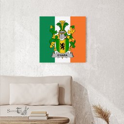 ScotsTee Shop Irish Hara or O Hara Clan Family Crest Ireland Flag Framed Canvas Print