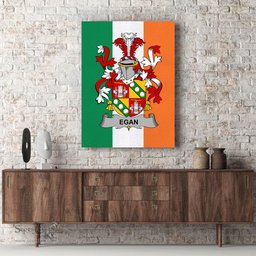 ScotsTee Shop Irish Egan or McEgan Clan Family Crest Ireland Flag Framed Canvas Print